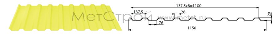 Схема профнастила с20-1100 с размерами