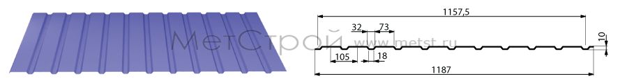 Схема профнастила с10-1100 с размерами